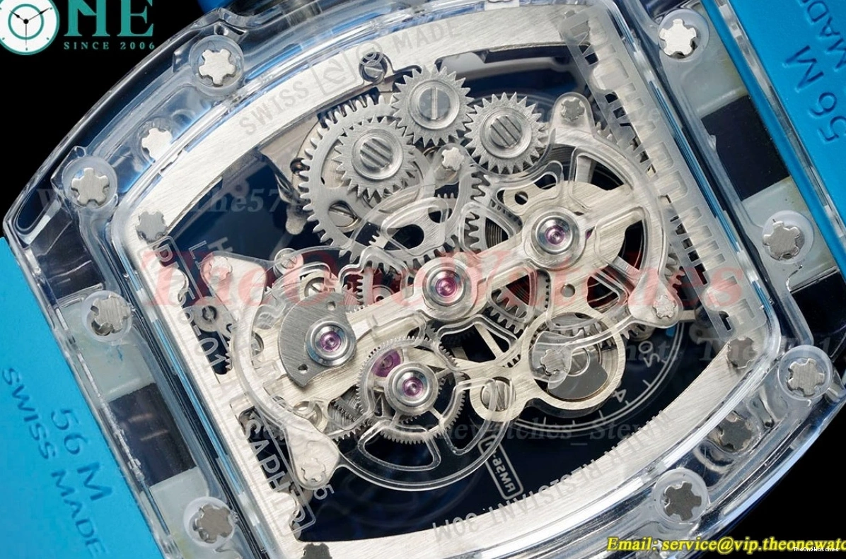 Blue Rubber Dial RMF Skeleton RM56-01 44mm on Strap Tourb 0513